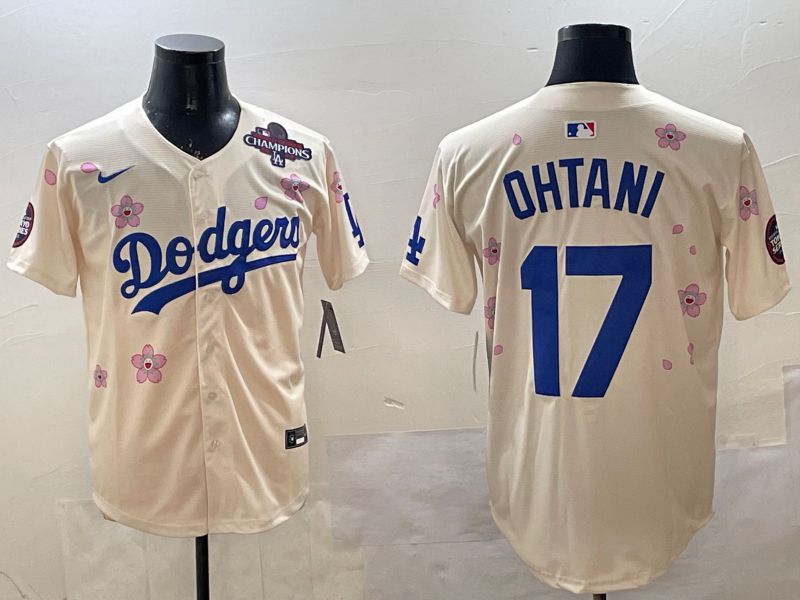 Men Los Angeles Dodgers 17 Ohtani Cream Sakura Edition 2025 Nike MLB Jersey style 11